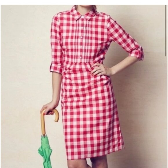 Boden Blue & White Gingham Pintuck Dress Size 18 - Picture 2 of 14